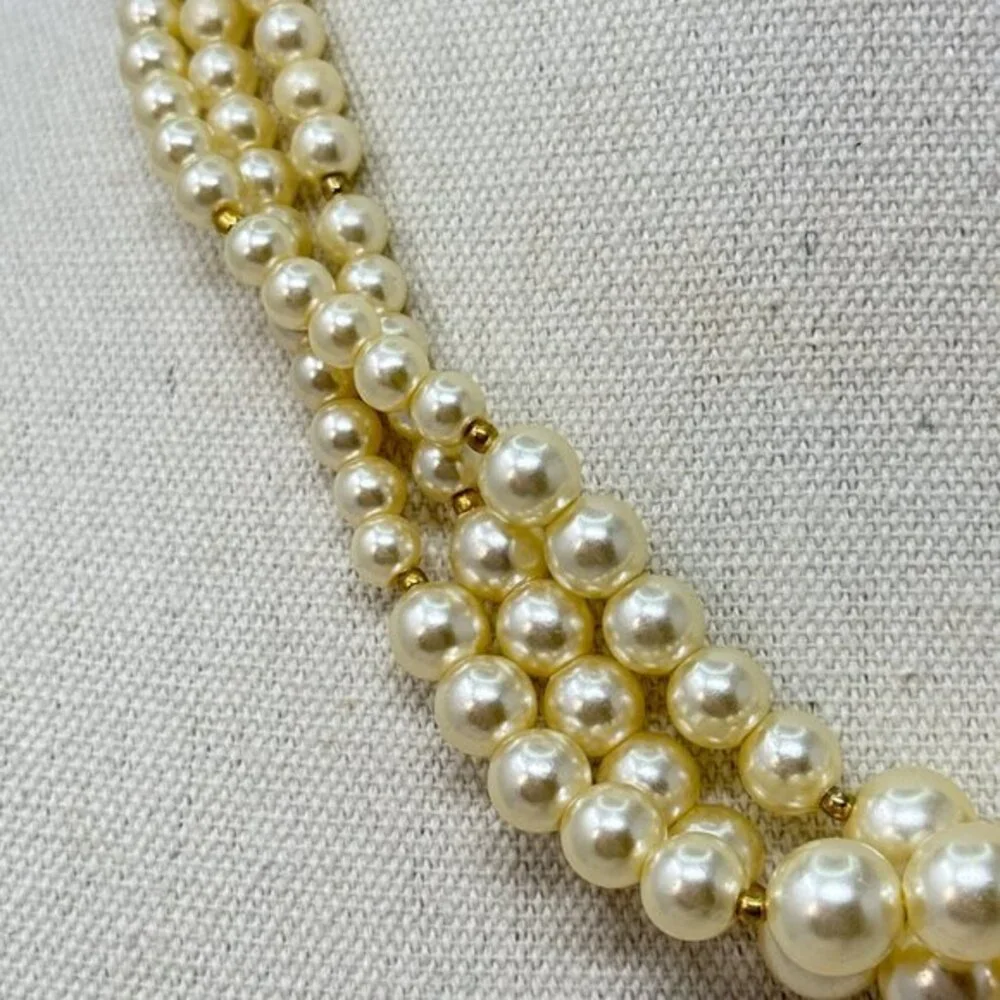 Vintage Multi-Strand Cream Imitation Pearl‎ Necklace Gold-Tone Spacer Beads